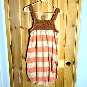 We The Free Striped Crochet Yoke Mini Dress in Peach & Cream